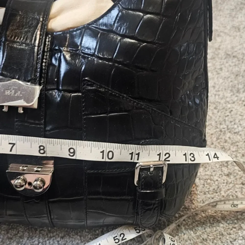 Lauren Ralph Lauren Black Croc-Embossed Leather Shoulder Bag - Picture 12 of 14